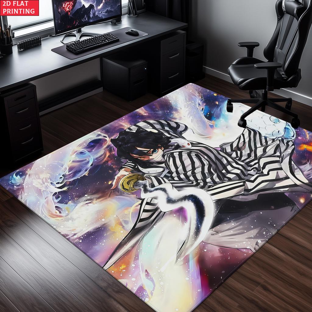 Anime Swordsman Area Rug,Cosmic Nebula Style Floor Mat,Decorative Carpet for Gaming Room Bedroom,Washable Home Decor Gift
