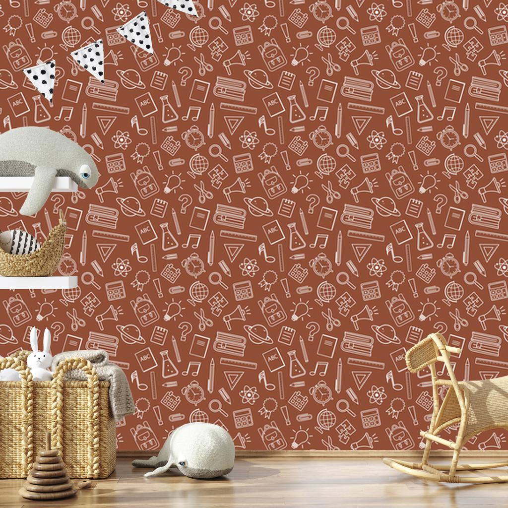 Orange School Supplies Wallpaper for Living Room and Bedroom 50x1000