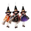Halloween Witch Doll Decor with Broom Small Witch Figurine with Gauze Skirt Kitchen Hanging Witch Ornament for Room Door Window Halloween Decor
