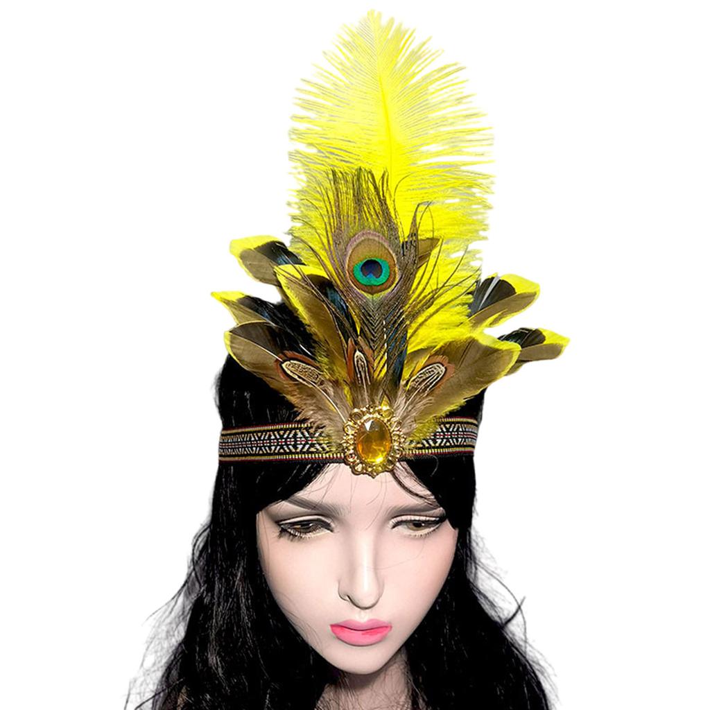 Bohemian Feathered Hairband Carnival Celebration Party Headband Adult Cosplay Hairhoop Ethnic Hairband for Theme Event