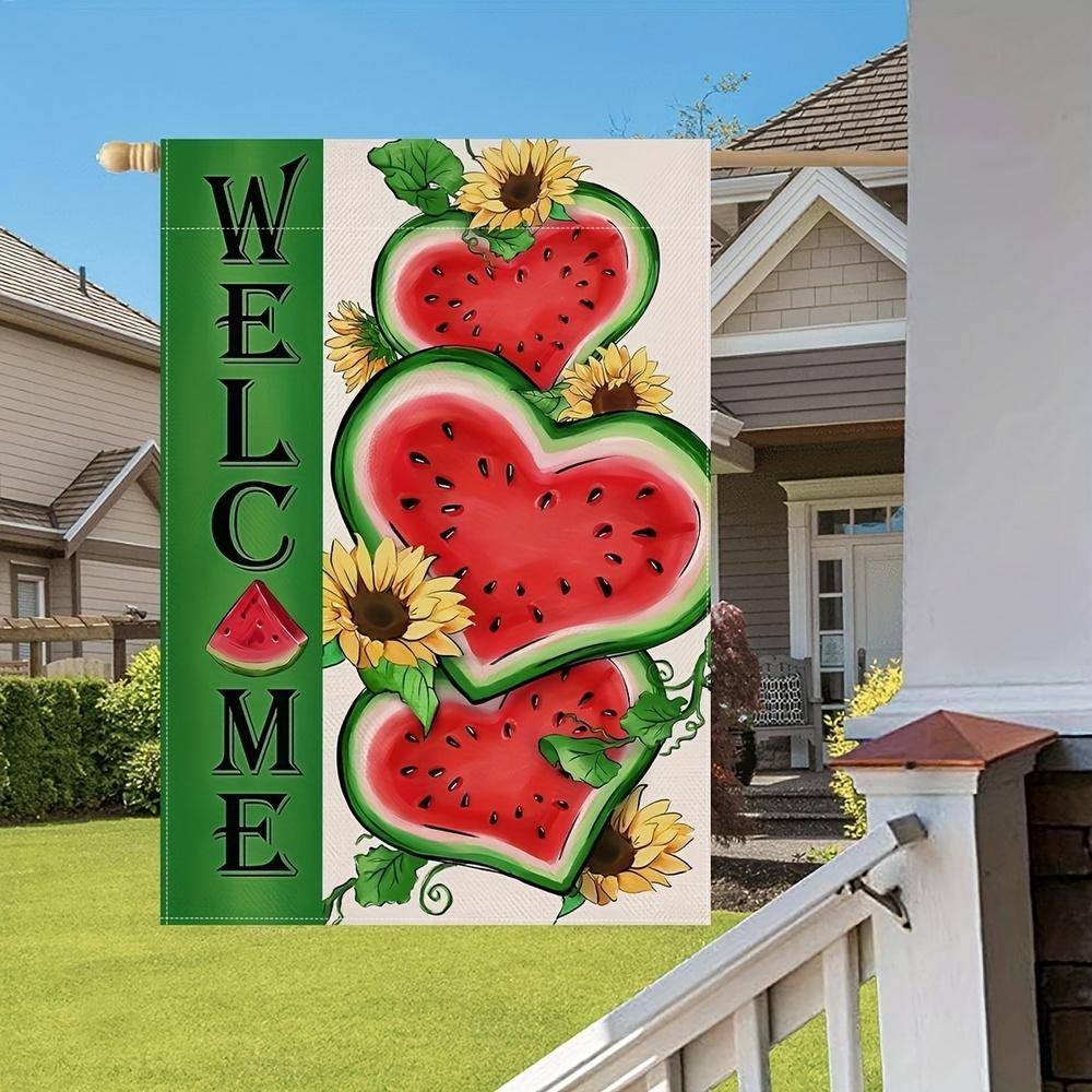 2D Flat, 2D Flat,1pc Summer Watermelon Welcome Garden Flag, Double-Sided Durable Polyester House Flag, Weather-Resistant Outdoor Decor for Home, Yard,