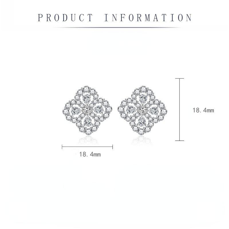 BELLA BOX S925 Серебряные иглы со стразами, полые серьги с четырьмя листами клевера, серьги сладкого и свежего цвета, аксессуары для вечеринок