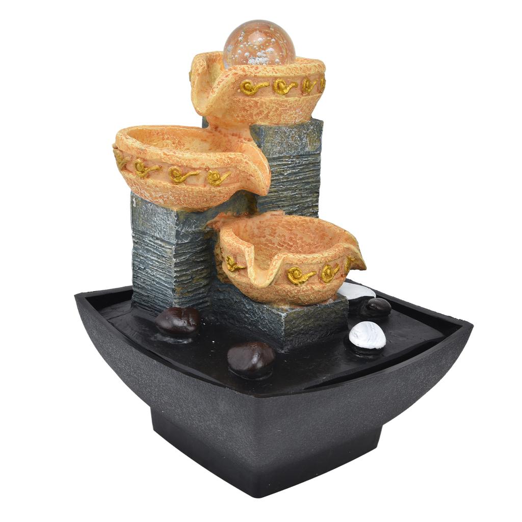 Настольный фонтан с теплым светом, регулируемый водяной насос, низкий уровень шума, внутренний водопад, смоляной орнамент