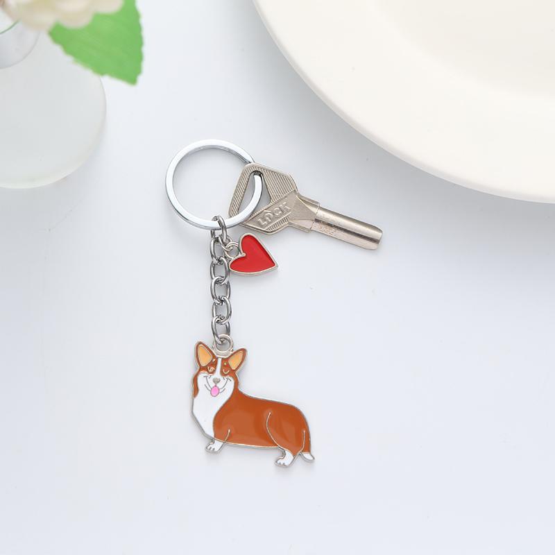 Kawaii Cute Dachshund Keychain Creative Cartoon Metal Dog Pendant Keyring Bag Decoration For Couple Gifts