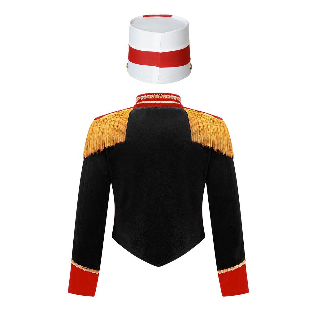 Boys Girls Drum Major Team Uniform Nutcrackers Costume Set Marching Band Tassel Jacket Coat Hat Outfits for Drummer Performance