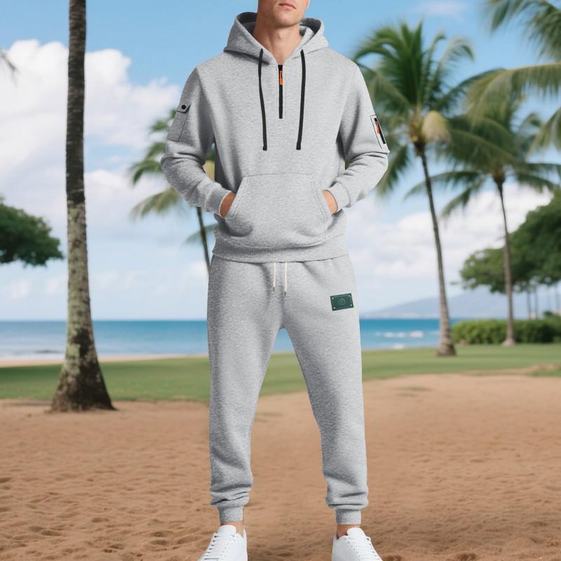 Mens Winter Warm Fleece-Lined Casual Workwear Set Hooded Sweatshirt Pants Sporty Streetwear