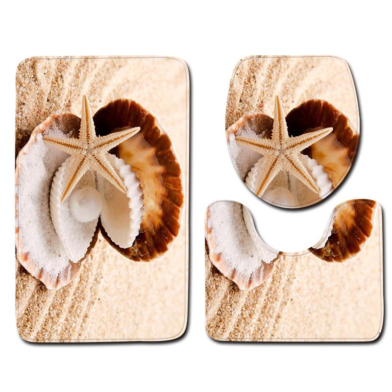 Beach Bathroom Toilet Three-Piece Floor Mat Doormat Bathroom Carpet
