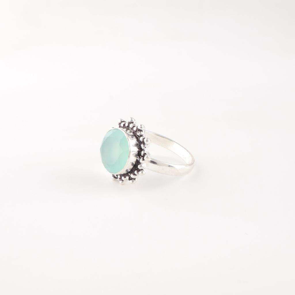 Aqua Chalcedony Gemstone 925 Sterling Silver Jewelry Handmade Daily Wear Ring RR-7-16
