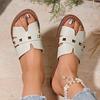 Women's Open Toe One Word Flat Sandals - Rivet Embellished Fashion Hundred Solid Color Single Strap Casual Slippers