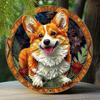 2d Flat 20*20cm Wooden Sign, Corgi Theme Decoration, Faux Origami Window Decorations, Round Wreath Decoration, for Home, Kitchen, Garden, Bedroom, Bar