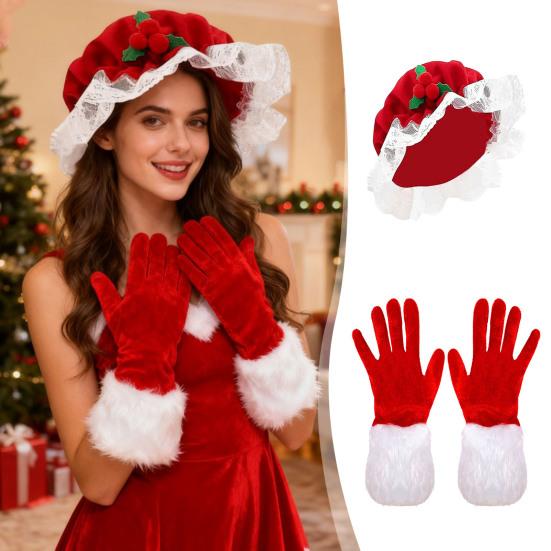 Mrs. Claus Costume for Adult Women Santa Claus Red Berry Bonnet Mob Cap