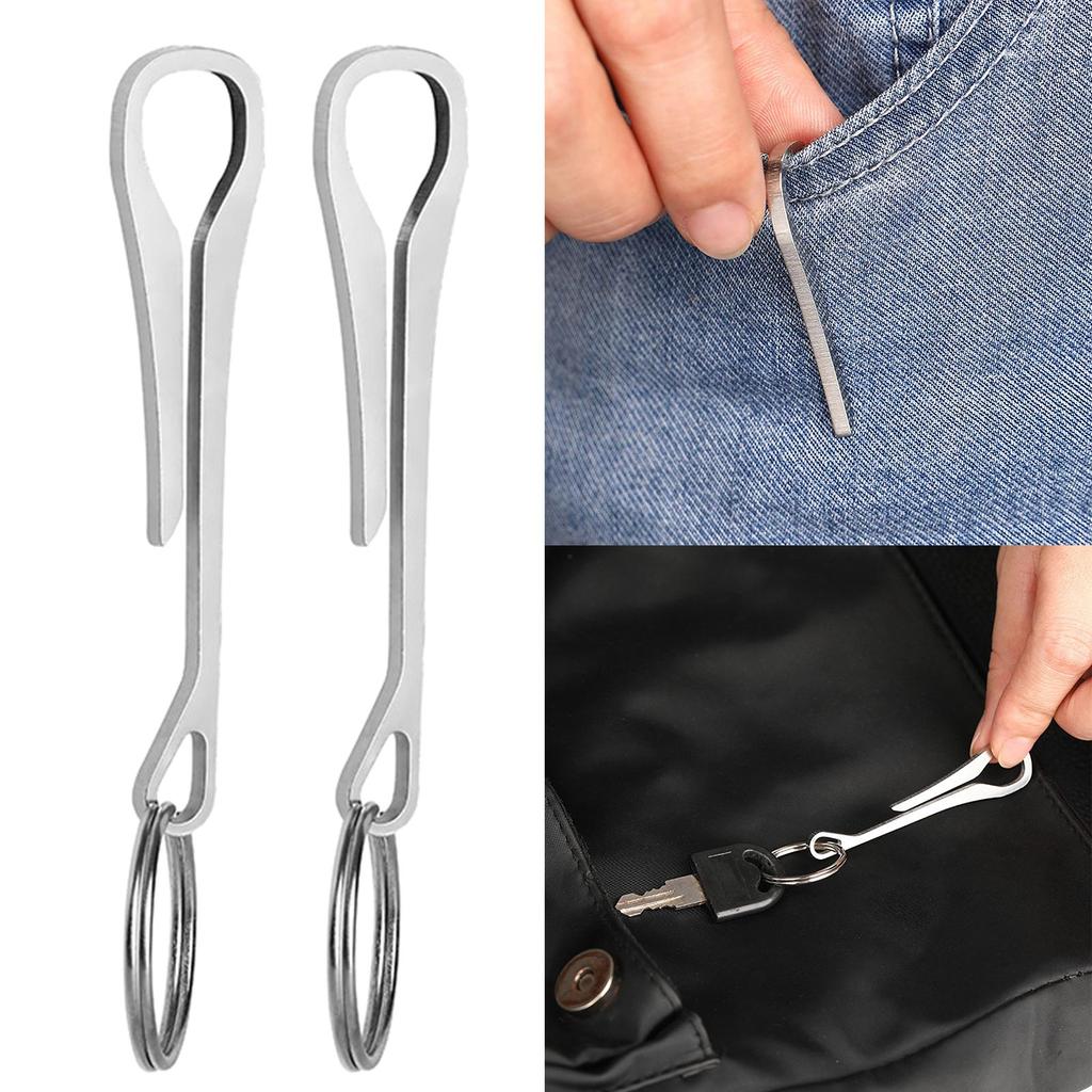 2 Pcs Stainless Steel Keychain Pocket Clip Portable Hanging Buckle Key Rings Holder Waist Clip for Men Women Durable