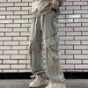 Autumn and Winter New Japanese Overalls Jeans Men and Women American Retro High Street Micro-la Washed Wide-leg Straight Pants
