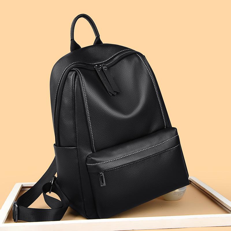 Soft Genuine Leather Feminine Large Casual Versatile Cowhide Shoulder Bags School Backpack Travel Multi-pockets