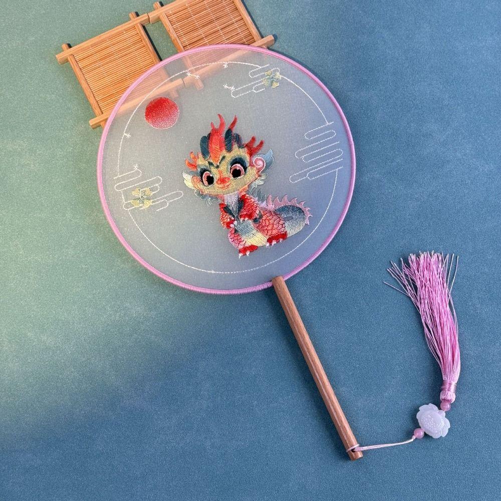 Creative Embroidered Silk Fan Cute Panda Embroidery Round Fan  Home Decorations