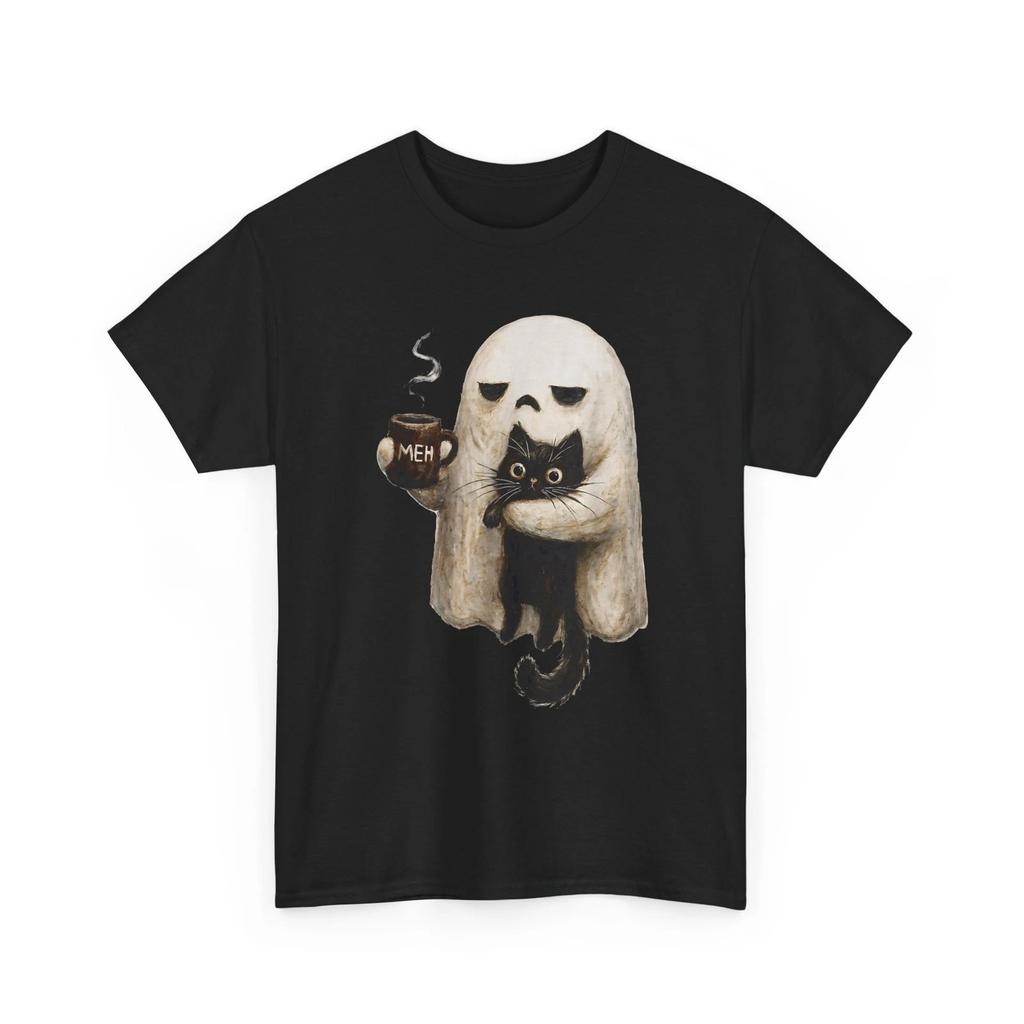 Ghost Cat Spooky Black Cat Funny Coffee Lover T-Shirt