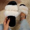 Fashion Luxury Pearl Decor Home Fur Slippers Women Winter Indoor Cozy Open Toe Fluffy Slides Woman Mixed Color Plush Warm House Slippers