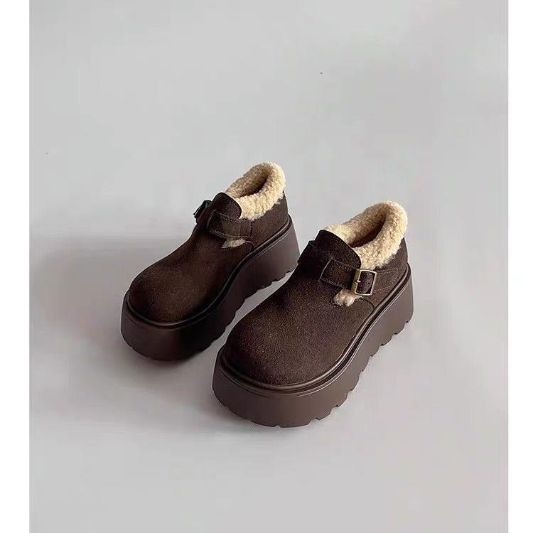 Мода 2024 года, новые зимние женские туфли, плюшевые, теплые, модные, ретро, хлопковые, женские, удобные, на толстой подошве, с пряжкой, зимние ботинки