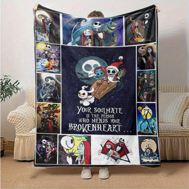 1pc. Nightmare Before Christmas Jack Skellington Sally Romantic Love Blanket, Seasonal Home Decor Gift for Couples, Room Decoration, Cozy Th