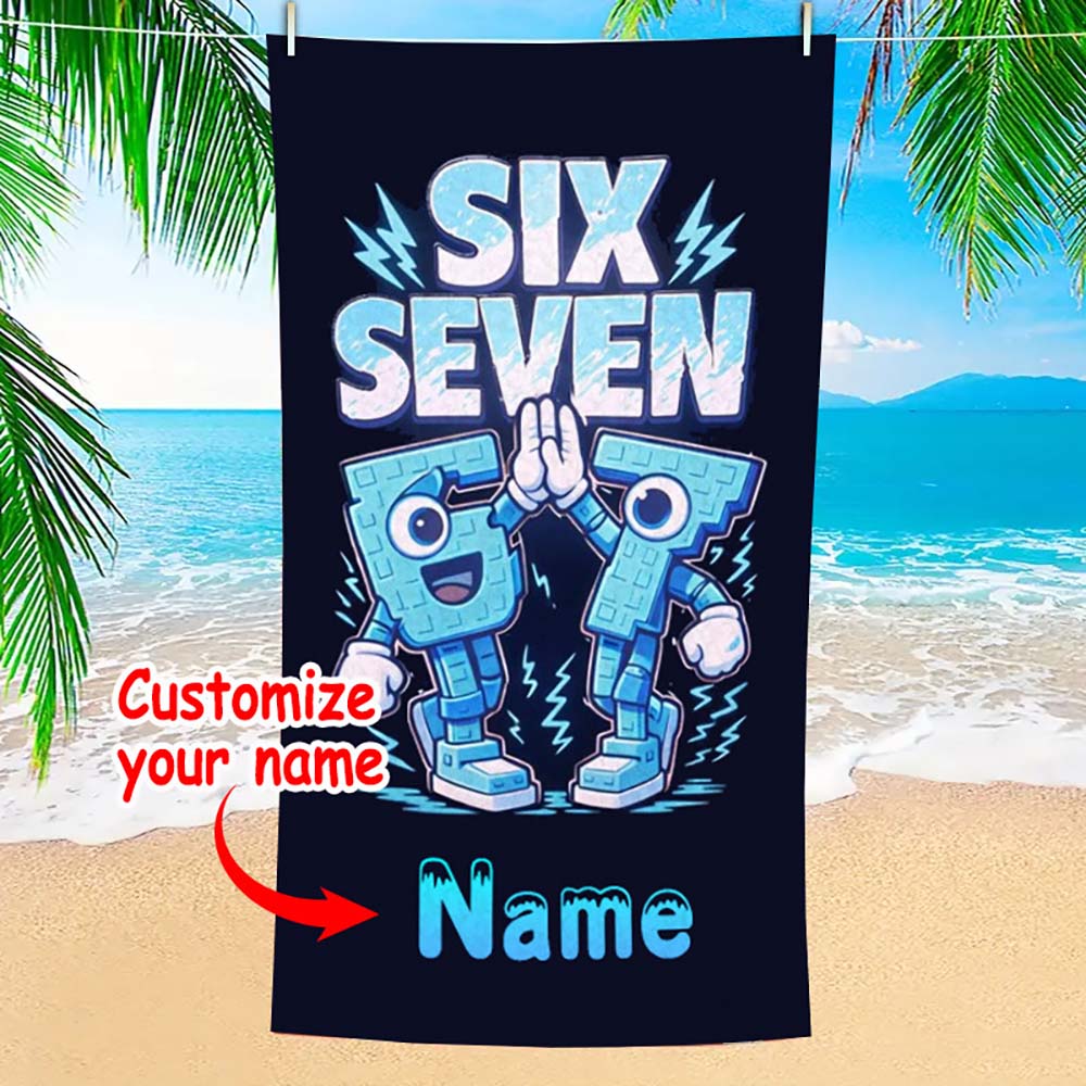 1pc Custom Personalized Number Six Seven Beach Towel, Cool Cartoon Gamer Themed Quick Dry Towel For Summer Beach Vacation