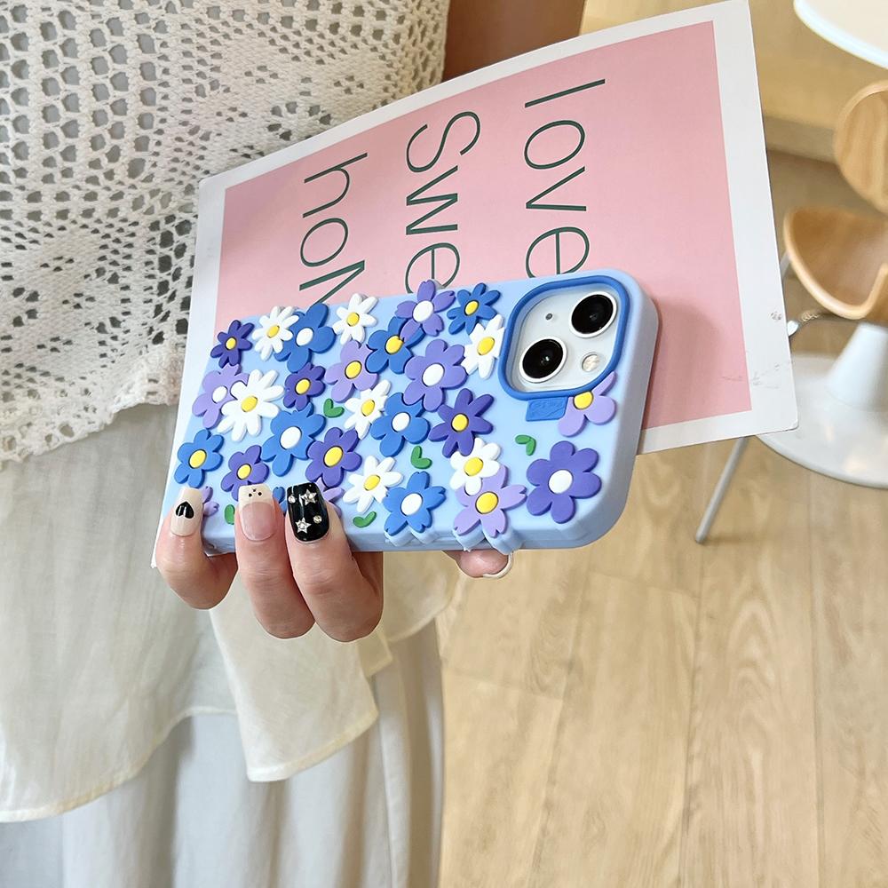INS Korean Daisy Flower Soft Silicone Luxury Phone Case for IPhone 16 15 13 14 12 Pro Max 14 Plus Fashion Cute Floral Back Cover