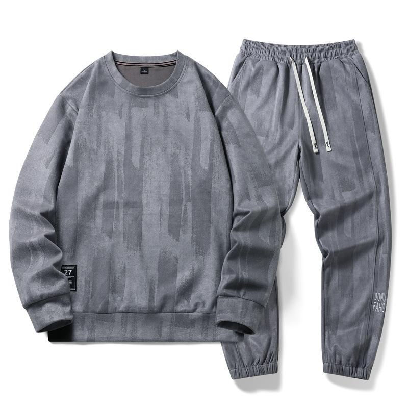 Спортивный костюм для отдыха, мужской весенне-осенний свитер с круглым вырезом, свободный комплект из двух предметов