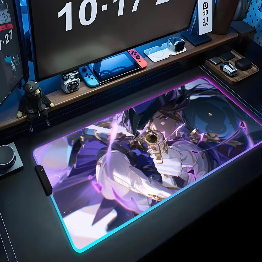 Clorinde Коврик для мыши RGB Игровой коврик для мыши Большой светодиодный коврик Настольный коврик для ПК Светящийся коврик для мыши Большие коврики для клавиатуры Настольный ковер С подсветкой