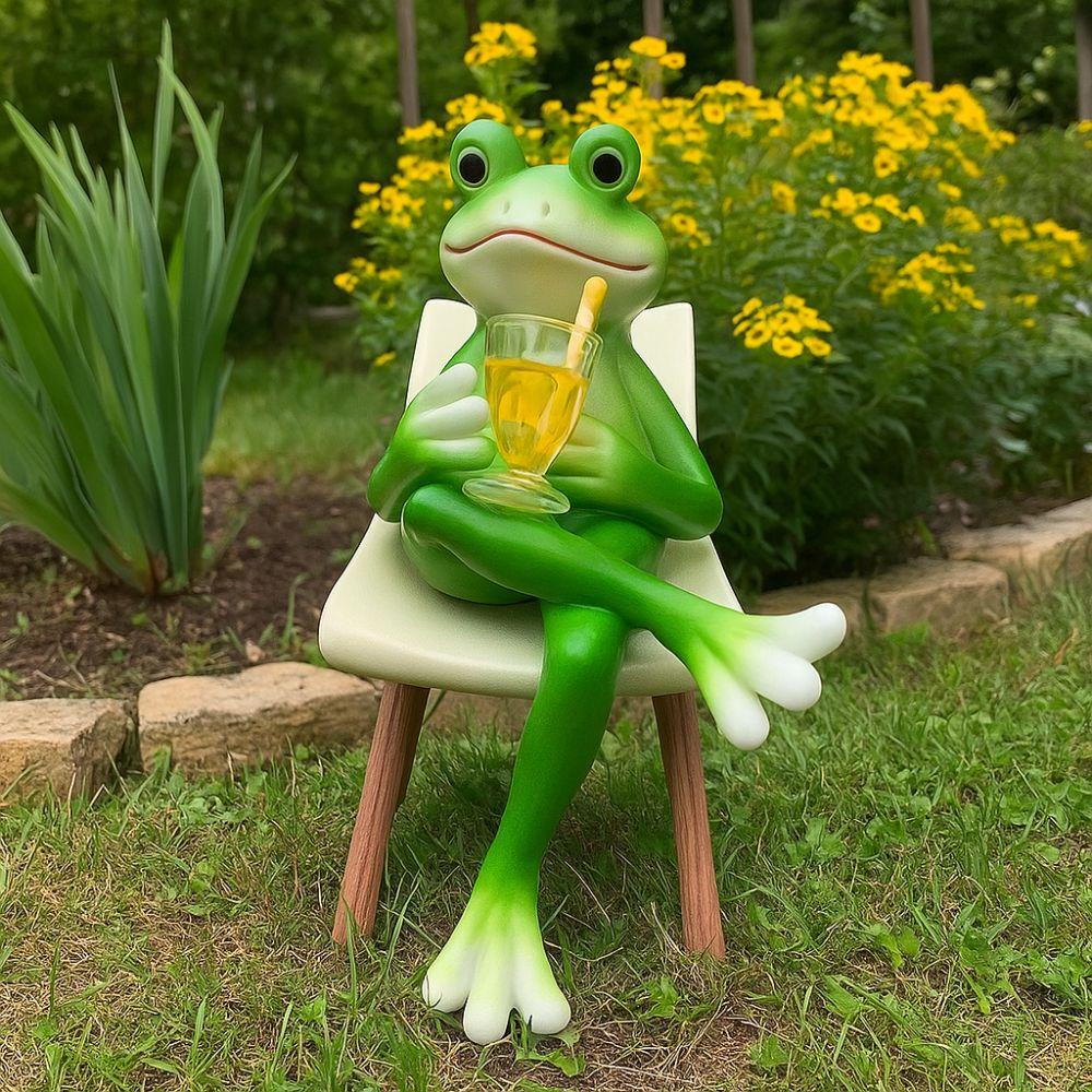 Resin Frog Sit Chair Sculpture Cute Frog Desktop Figurine Rocking Chair Frog Statue  Balcony Patio