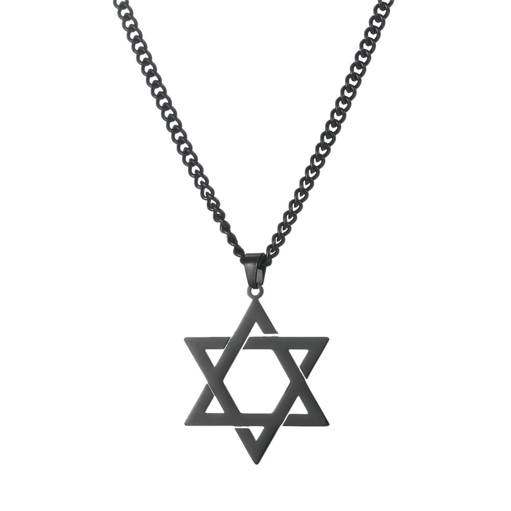 Star of David Hexagram Pendant Necklace for Men Women Black Stainless Steel Long Neck Chain Israel Jewish Judaism Jewelry
