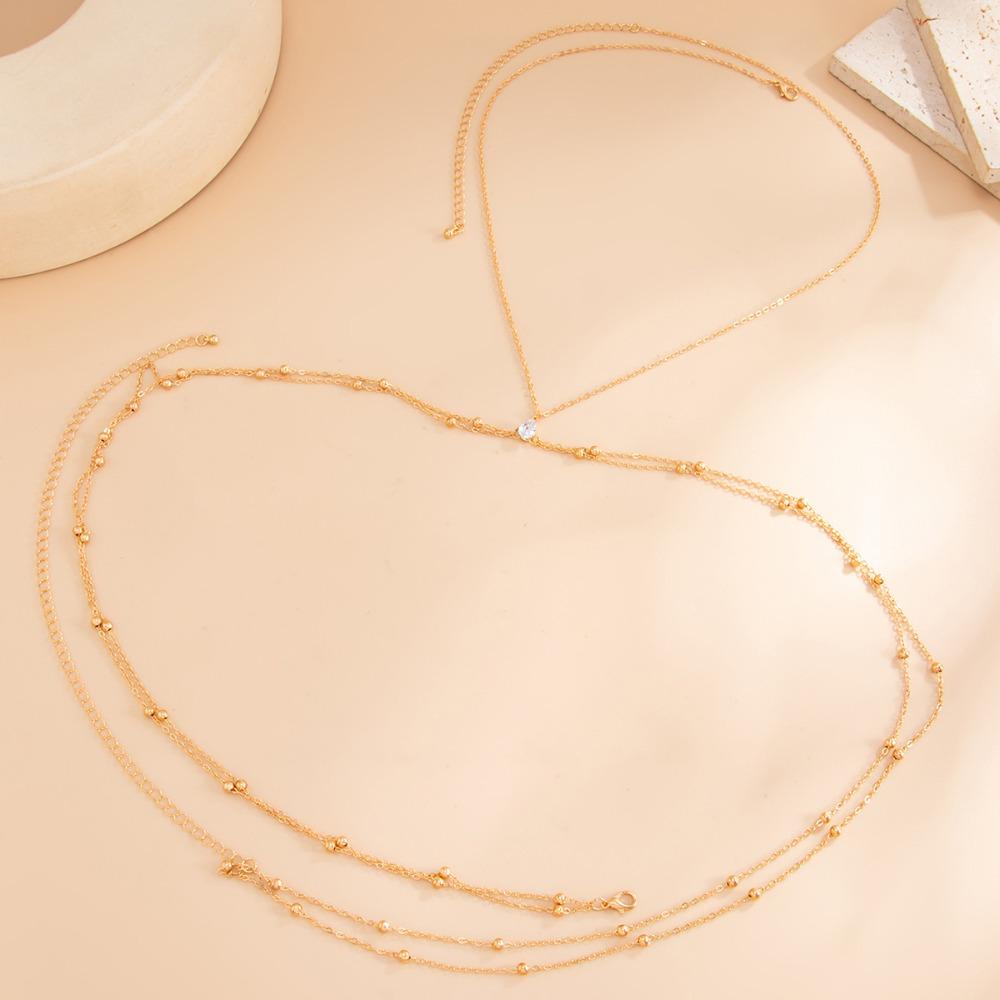Minimalism Thin Bead Body Chain Teardrop Zircon Pendant Integrated Chest Waist Chain for Women Bikini Vacation Body Jewelry