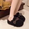 Korean Version Thick-bottomed Bag Head Bow Fluffy Slippers Women's Outer Wear 2025 New Autumn and Winter Velvet Warm Cotton Slippers