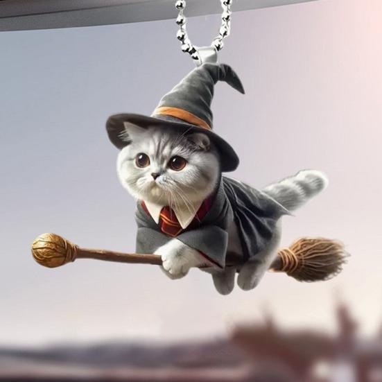 Halloween Wizard Cat Hanging Decoration Home Indoor Christmas Tree Car Rearview Mirror 2D