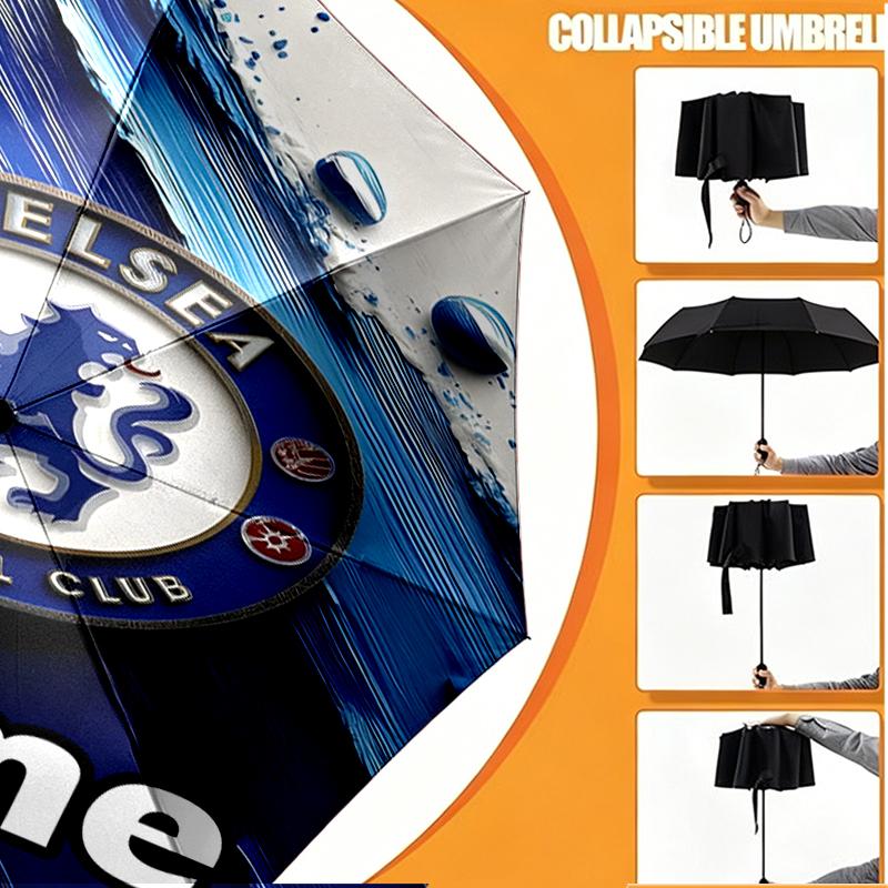 Custom Name Personalized football club F.C Print Umbrella, Auto Open Close, 8‑Rib Sturdy Frame, Commute Camping Hiking Use, Birthday Gift