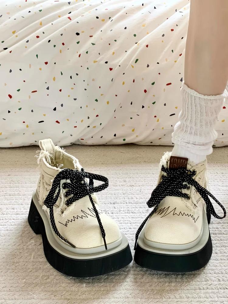 Ковбойские ботильоны женские кроссовки на платформе массивные повседневные туфли женские осень 2025 трендовый дизайн шнуровка холст zapatos mujer botas