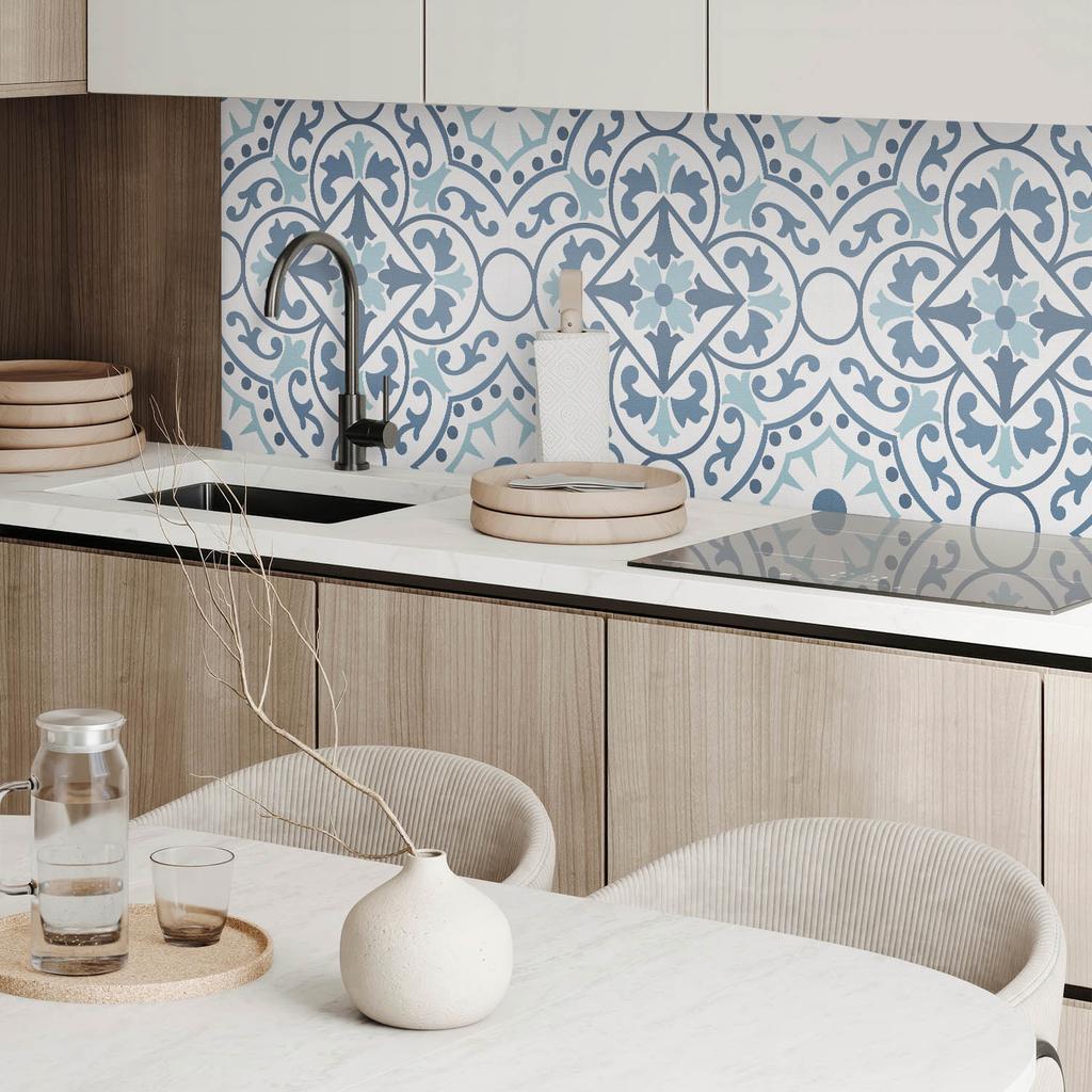 Set of Self-Adhesive Tiles with Ornamental Plant Pattern 4x50x50 cm