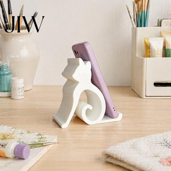 Curly Tail Phone Holder Cute Cat Stand, Curled Kitty Desk for Cell Minimalist Tablet, 3D Printed Universal Stand Office Bedroom, Gift Lovers Orange