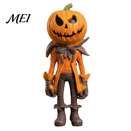 Spooky Gentleman Statue for Office Halloween Pumpkin Man Figurine, Resin Figure, Classic Ghost Compact Desk Autumn Face Desktop Ornament Home Tabletop