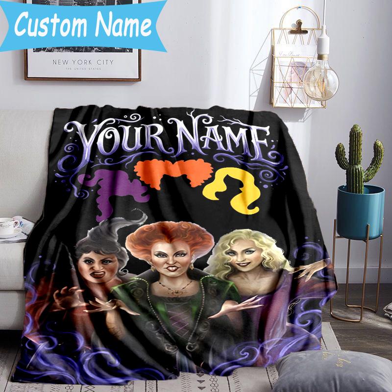 Custom Name Hocus Halloween Night Flannel Blanket, Use for Birthday/Holiday Gift, Soft Blanket for Sofa/Bed/Camping/Office, Home Decor