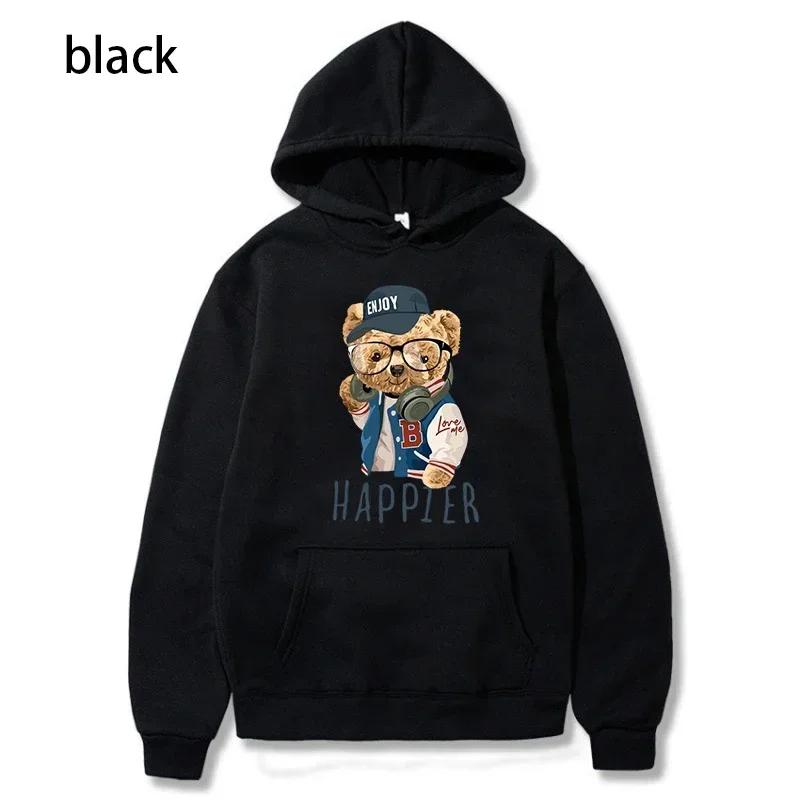 Popular Teddy Bear Print Hooded Casual Sweat Wome Fashion Lovers Multi-color Autumn and Winter Long-sleeved Sweatshirt S-3XL