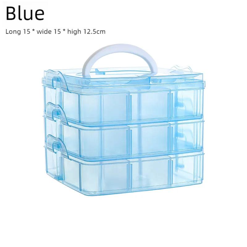 Многофункциональный 3-слойный 18-ячеечный портативный пластиковый прозрачный ящик для хранения украшений, аксессуаров для волос, практичный ящик для хранения