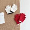 -Year-old, Winter Solid Color Cute Children's Knitted Gloves Contrasting Colors, Warm Finger Cots, Wool Five-finger Gloves