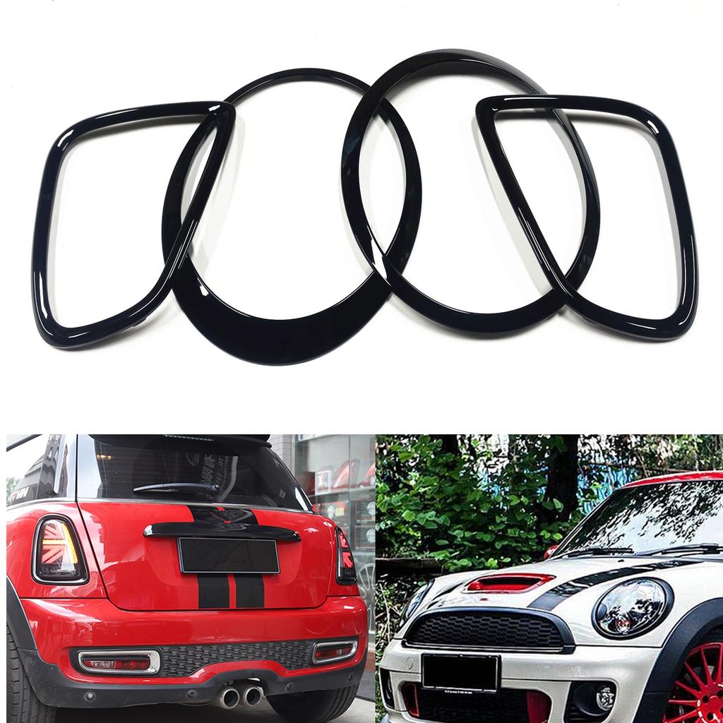 AZHKP1 For BMW MINI R55 R56 R57 R58 R59 2007-2015 Front Headlight Frame + Rear Lamp Bezel Trim Gloss Black Headlamp Cover Rim Overlay