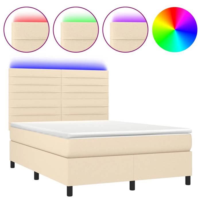 Maison Exclusive - Sommier à lattes de lit et matelas et LED Crème 140x200cm Tissu