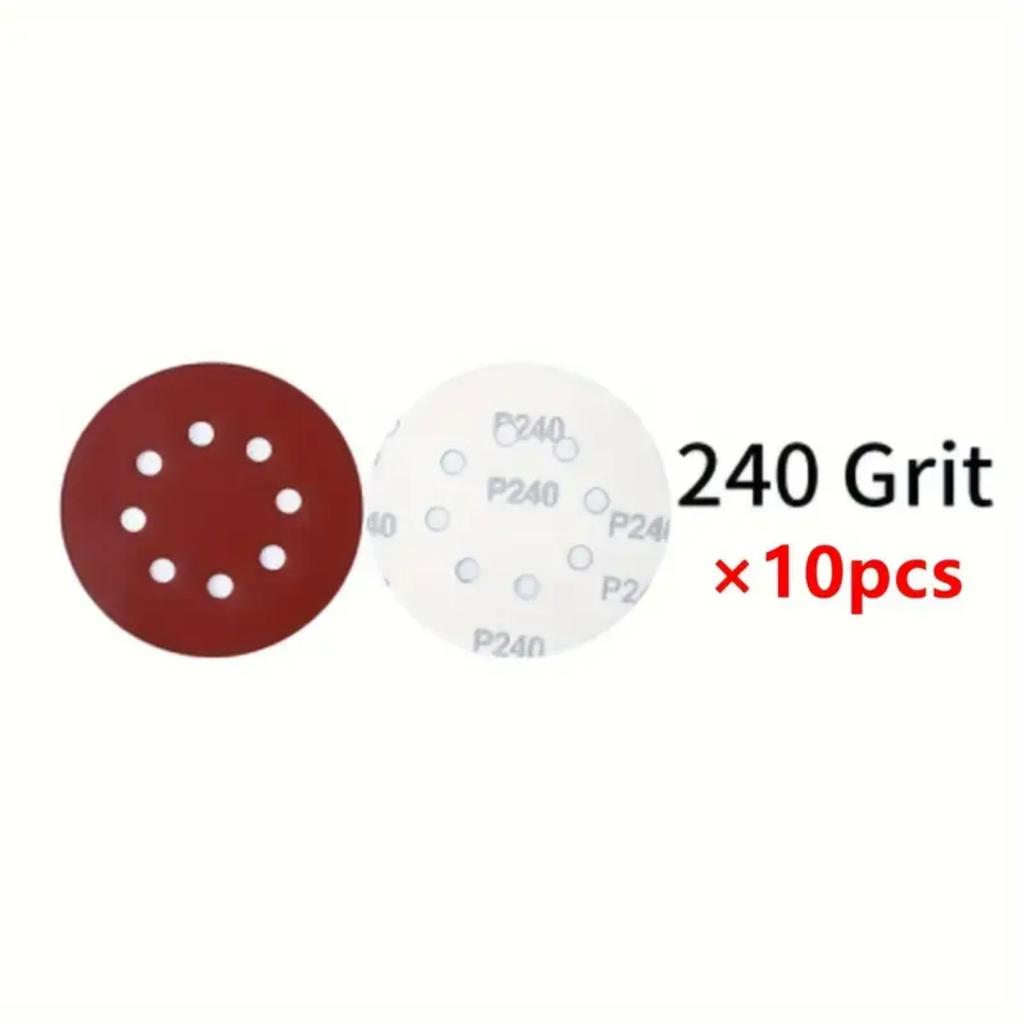 5/10pcs 5-Inch 8-Hole 125mm Red Sanding Discs, Hook And Loop Sandpaper For Dry Sanding, Random Orbital Sander Pads #100-#600