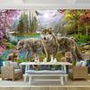 Forest Wallpaper Red Peach Blossom 3d Wall Mural Gray Wolf Animal Children Fresco Kid's Room Murals Decor