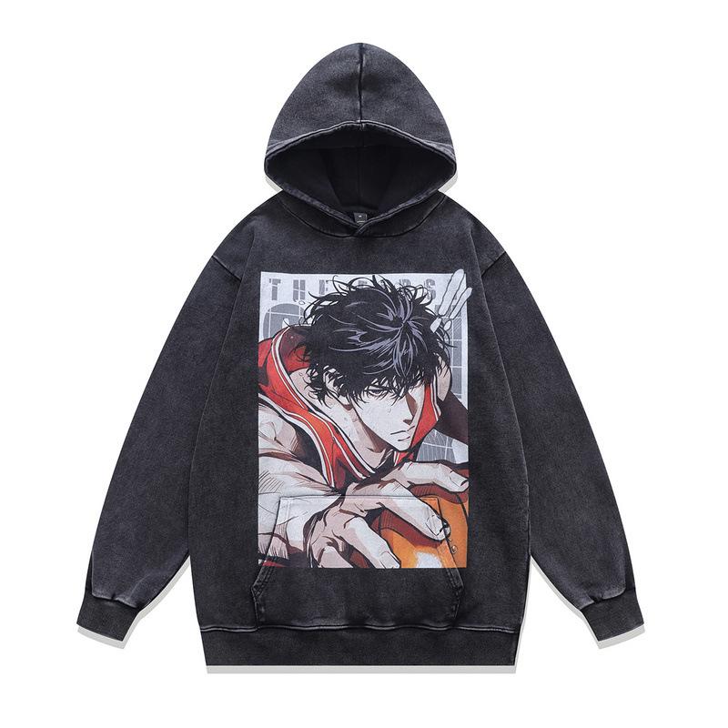 Digital Direct Injection Printing Hooded Sweater American Street Retro Pure Cotton Washed Old Hoodie Men