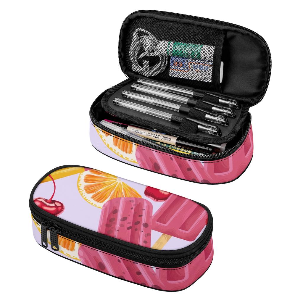 Pencil Pouch Printed Durable Polyester Fabric Smooth Zipper with Mesh Pocket Removable Divider and Pen Slots for Students