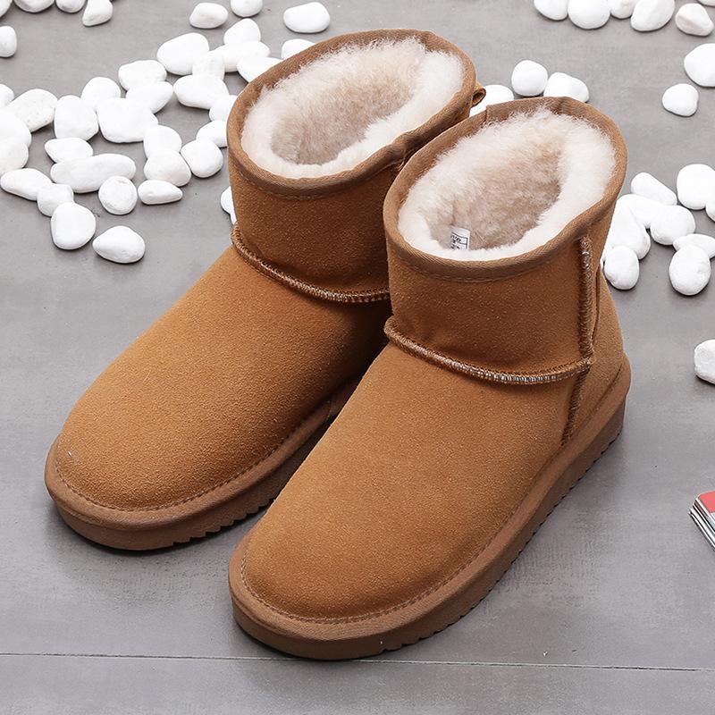 Winter Leather Classic Snow Boots Women Snow Boots Women's Cow Leather Ankle Boots Plus Size Women Shoes Flat Bottom with Plush Cotton Boots