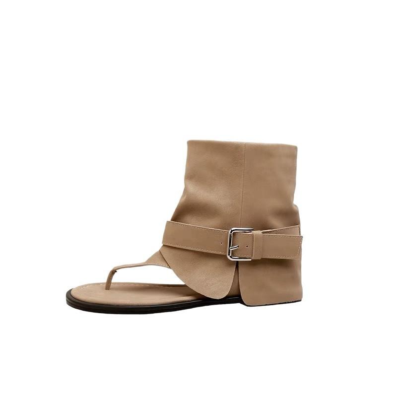 Версия из коровьей кожи~ внутренняя высота увеличивает ретро елочка носок пряжка крутые ботинки женские летние модные брюки короткая труба римские сандалии