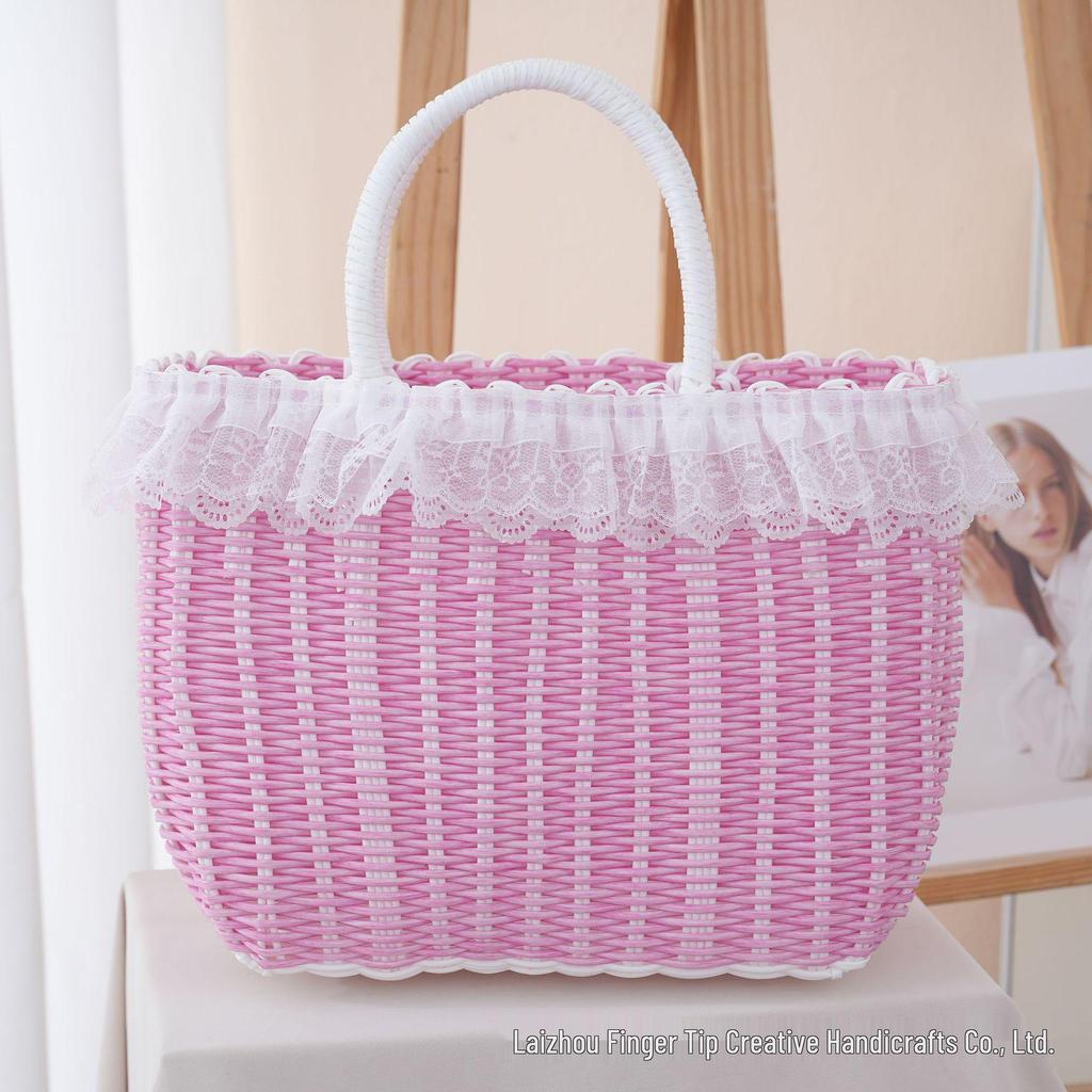 Красочная плетеная пластиковая корзина: Ручной сувенирный подарок, Имитация ротанга, Женская корзина для ванной и хранения
